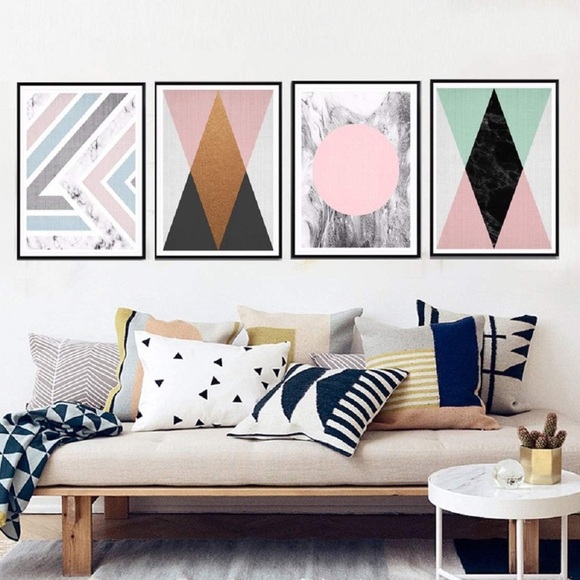 Set of 4 Unframed Abstract Geometric Canvas Prints - Modern Wall Art 16x20 in - Picture 1 of 13